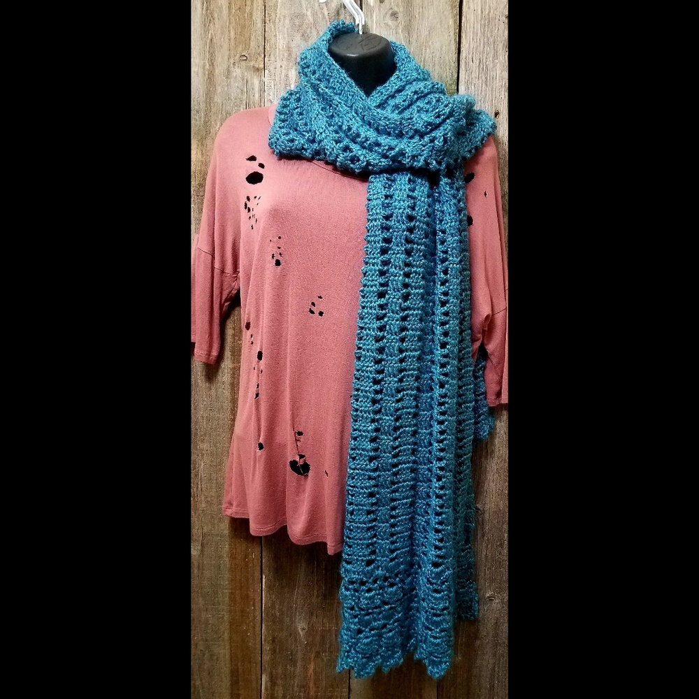 Donation Blue Crochet Handmade Long Scarf